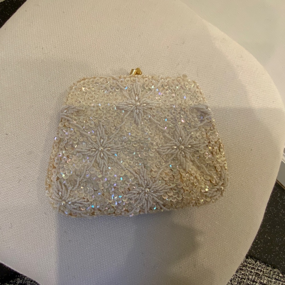 Vintage pearl, sequin, bead clutch